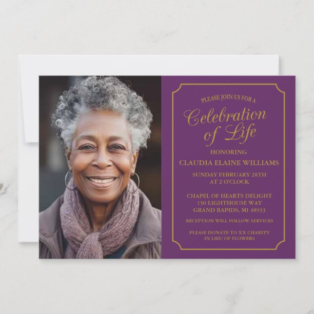 CELEBRACIÓN ELEGANTE DE LA INVITACIÓN FUNERAL DE L (Anverso)