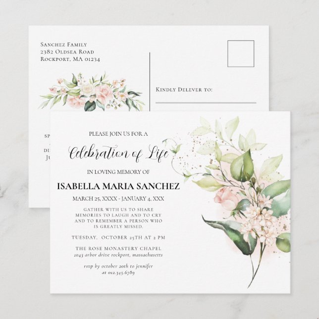 Celebración floral rosa de la invitación a la vida (Anverso / Reverso)
