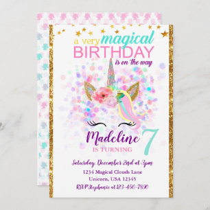 Celebración mágica de la invitación a unicornio