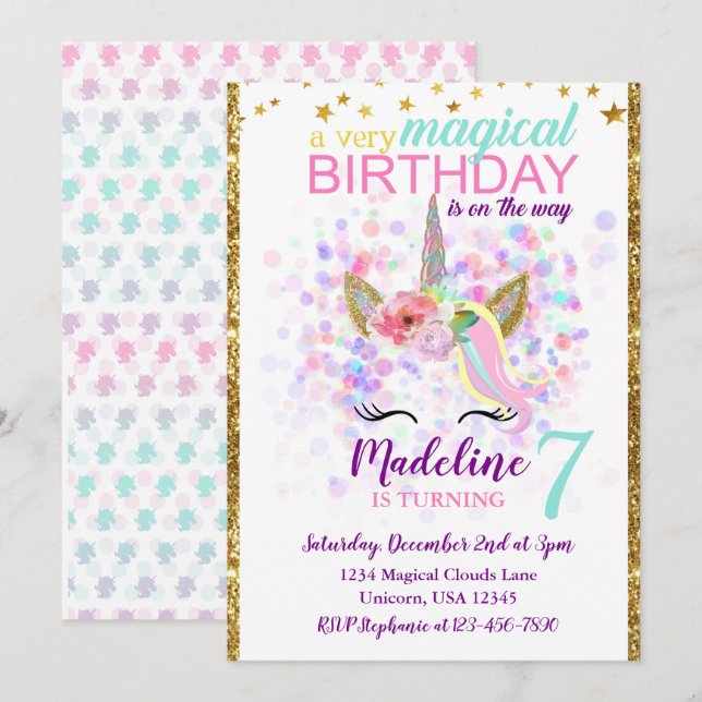 Celebración mágica de la invitación de cumpleaños  (Anverso / Reverso)