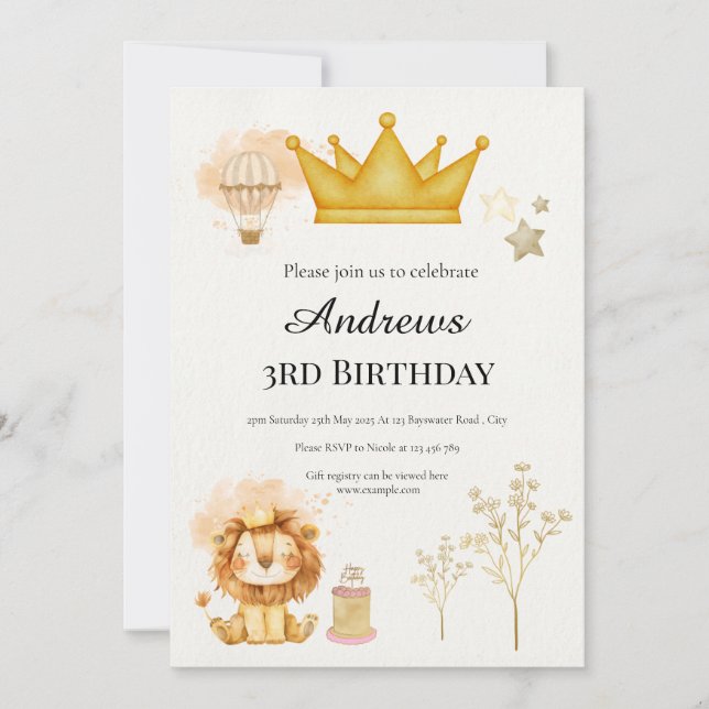 Celebración Real Safari | Invitación de Cumpleaños (Anverso)