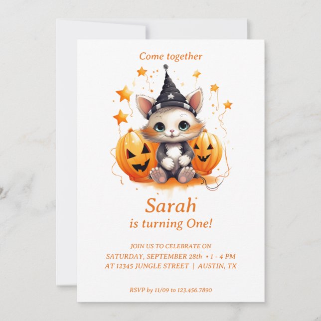 Celebrando a Meow-loween: Invitación a la fiesta d (Anverso)