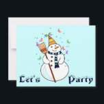 Celebrando la invitación a los hombres de nieve -<br><div class="desc">Feliz hombre de nieve celebrando con confetti flotando a su alrededor.</div>
