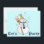 Celebrando la invitación a los hombres de nieve -<br><div class="desc">Feliz hombre de nieve celebrando con confetti flotando a su alrededor.</div>