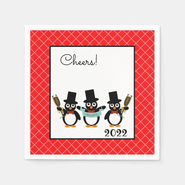 Celebrando la servilleta de papel de los pingüinos (Anverso)