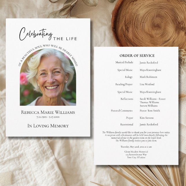 Celebrando la vida Programa de funeral con foto de (Celebrating The Life Modern Arch Photo Funeral Program)