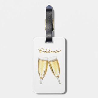 Celebrar con la etiqueta de equipaje de champán