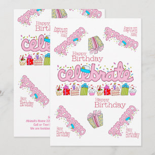 Celebrar la invitación de cumpleaños de Pink Happy
