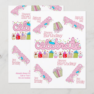 Celebrar la invitación de cumpleaños de Pink Happy