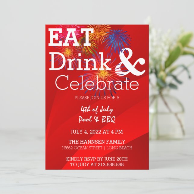 Celebrar la invitación de la fiesta de fuegos arti (Anverso de pie)