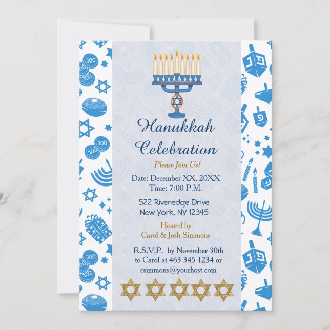 Celebrar las invitaciones de Hanukkah (Anverso)