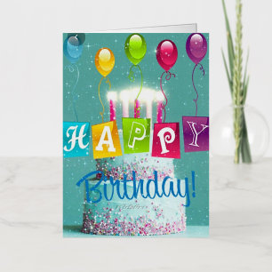 Celebrar las velas y globos de pastel de cumpleaño