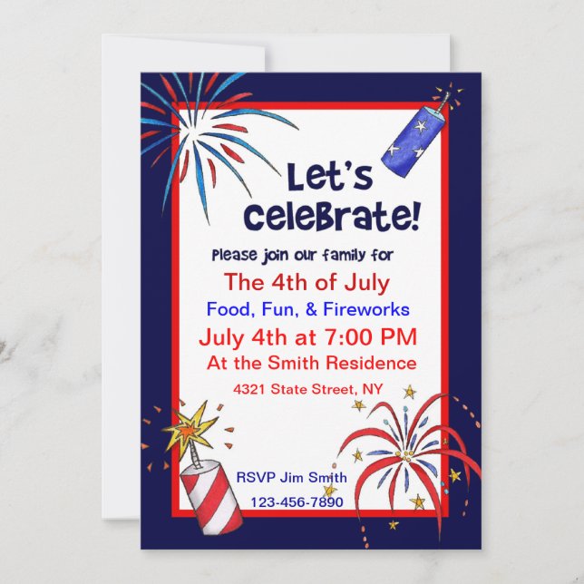   ¡Celebremos! 4 de julio Invitaciones de las Part (Anverso)