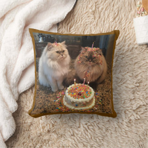 ¡Celebremos! Cojín decorativo de gatos de cumpleañ