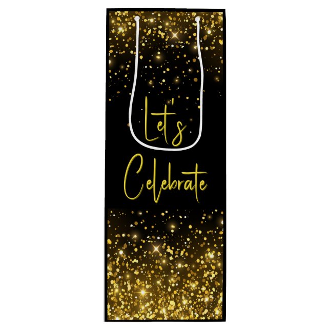 Celebremos Glam Gold Glitter Bolsa de Vino (Anverso)