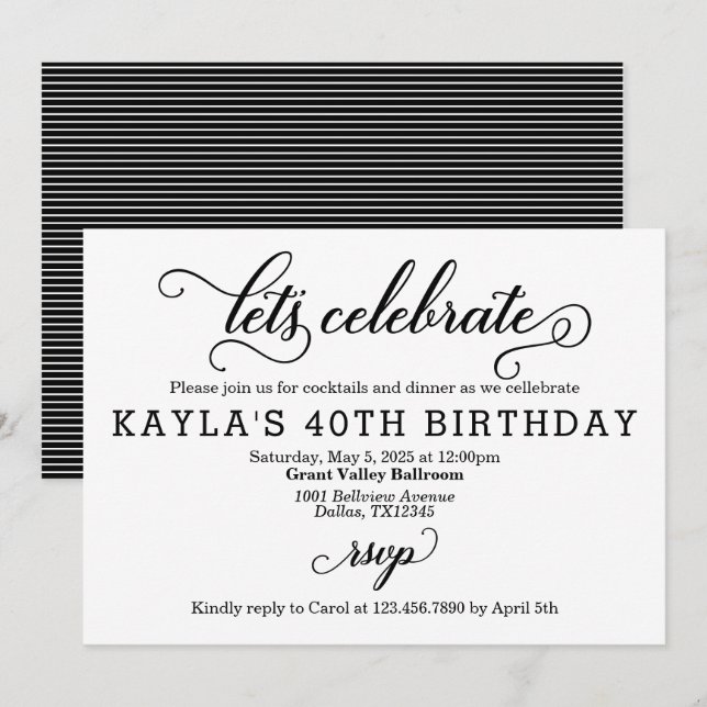 Celebremos la invitación a la fiesta de cumpleaños (Anverso / Reverso)