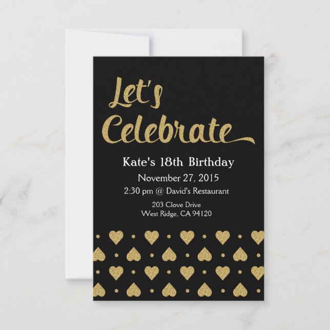 Celebremos la tarjeta de invitación, Purpurina de  (Anverso)