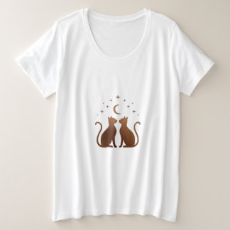Celestial Cats Crescent Moon White T-Shirt