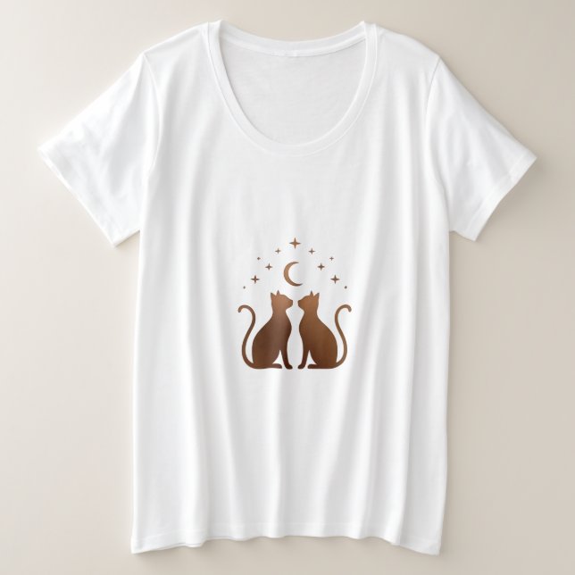 Celestial Cats Crescent Moon White T-Shirt (Anverso del diseño)