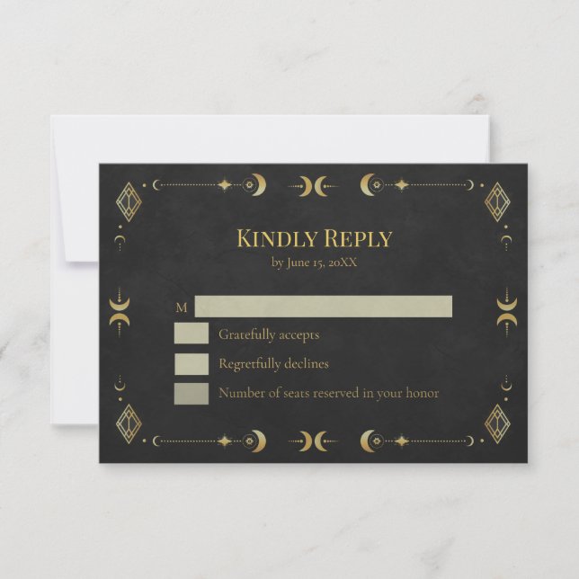 Celestial Gothic Black and Gold RSVP Card (Anverso)