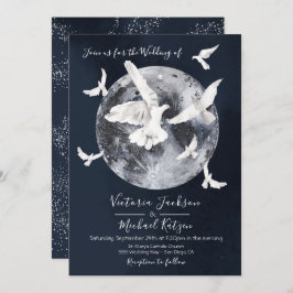 Celestial Luna Llena con palomas Invitaciones de b