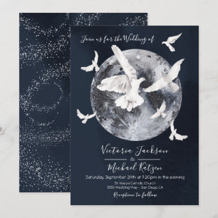 Celestial Luna Llena con palomas Invitaciones de b