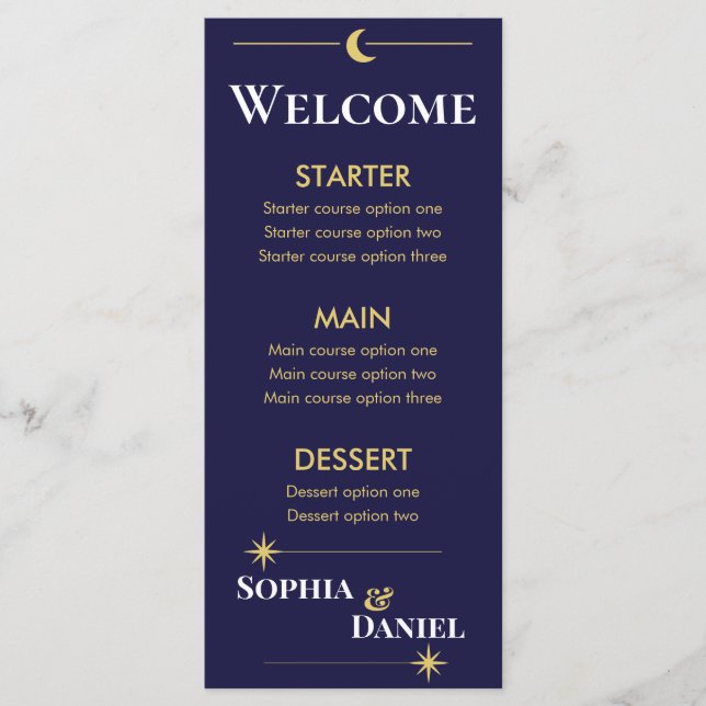 Celestial Minimalist Wedding Menu (Anverso)