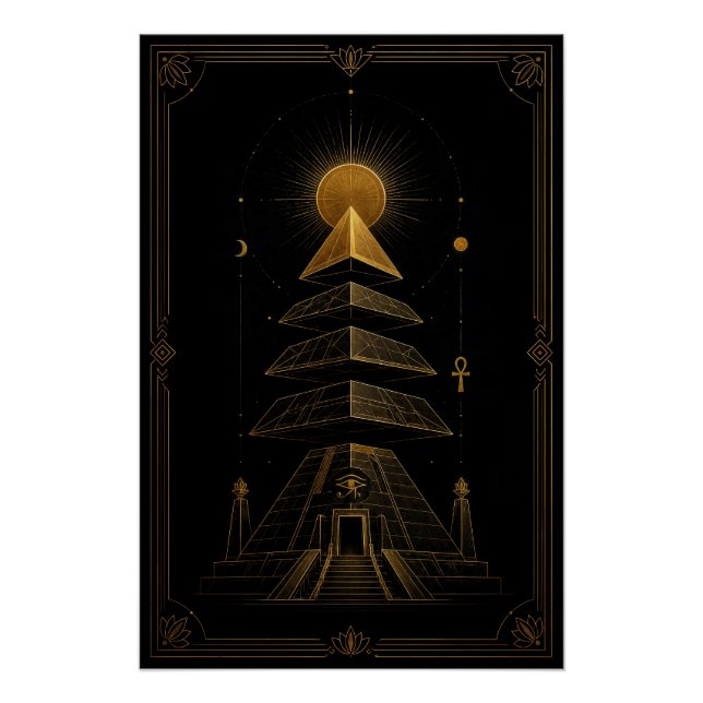 Celestial Pyramid Temple in Black and Gold Poster (Anverso)