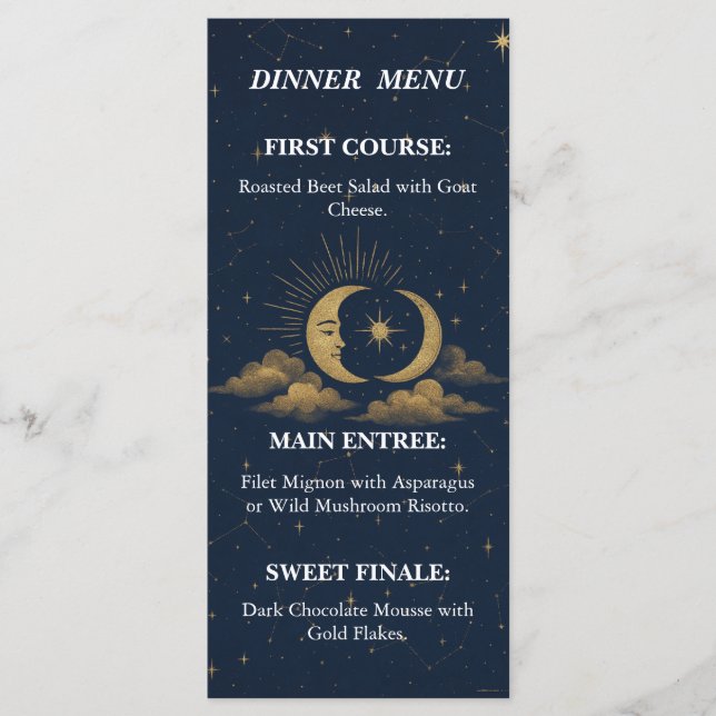 Celestial Starry Night Gold Moon Wedding Menu (Anverso)