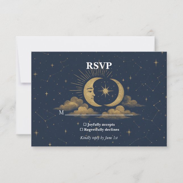 Celestial Starry Night Wedding RSVP Card (Anverso)