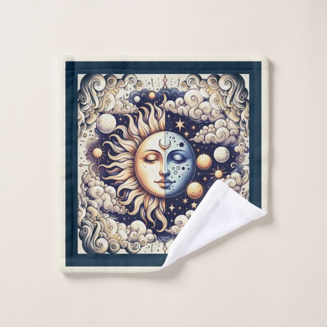 Celestial Vintage Medio Sol y Luna Azul Amarillo (Toallita)
