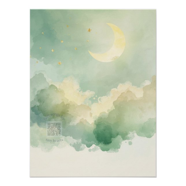 Celestial Watercolor Moon Poster | Music QR (Anverso)