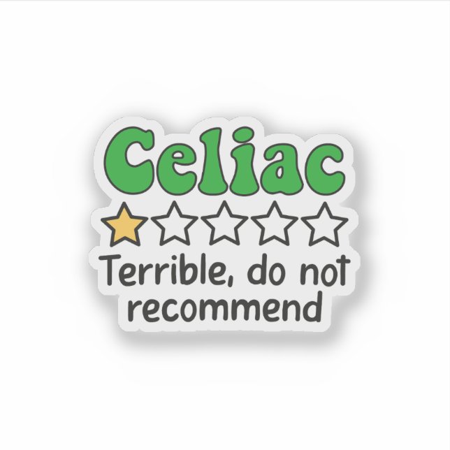 Celiac gracioso - Terrible, No Recomendar Pegatina (Anverso)