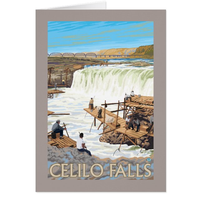 Celilo Falls Pescador Poster de Viajes de Vintage (Frente)