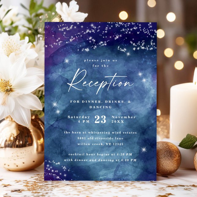 Celine ・ Elegante Recepción Celestial Starry Night (Invite guests to your celebration with the Celine reception card, featuring a celestial monogram.)