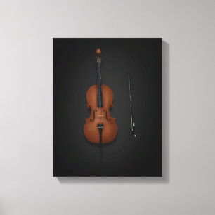 Cello & Bow lado a lado en lienzo negro 11x14