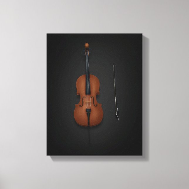 Cello & Bow lado a lado en lienzo negro 11x14 (Anverso)