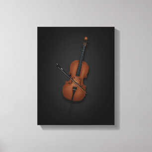 Cello & Bow lado a lado en lienzo negro 11x14