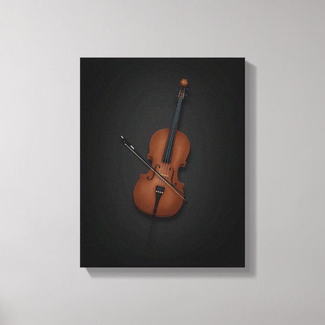 Cello & Bow lado a lado en lienzo negro 11x14 (Anverso)