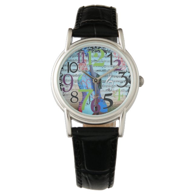 cello y reloj de hojas de música (Anverso)