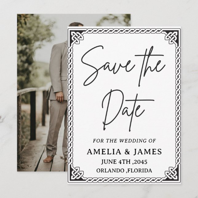 Celtic Frame Wedding Save the Date Card (Anverso / Reverso)