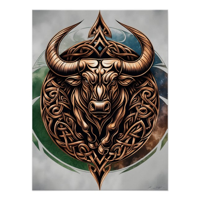 Celtic Tribal Taurus Zodiac Art Poster (Anverso)