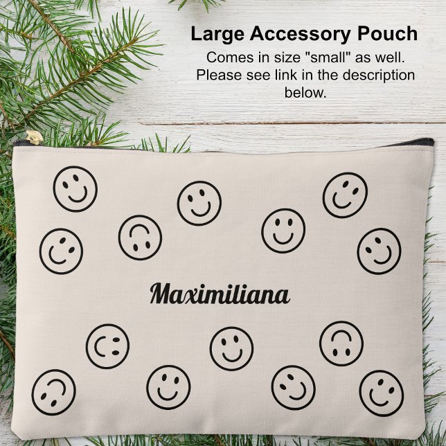Cemento de carbón de riñón - gran bolsa accesoria (Large Accessory Pouch - Happy Faces Charcoal Cement by Leapfroglisics Shop)