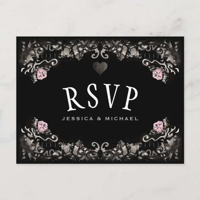 Cemetery Love MENÚ RSVP Halloween Boda Tarjeta Pos (Anverso)