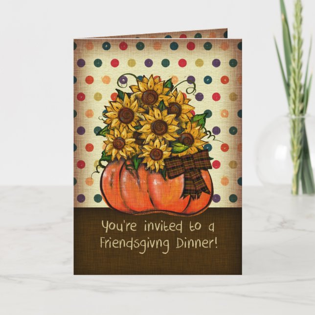 Cena amistosa Invitación Sunflowers Calabaza (Anverso)