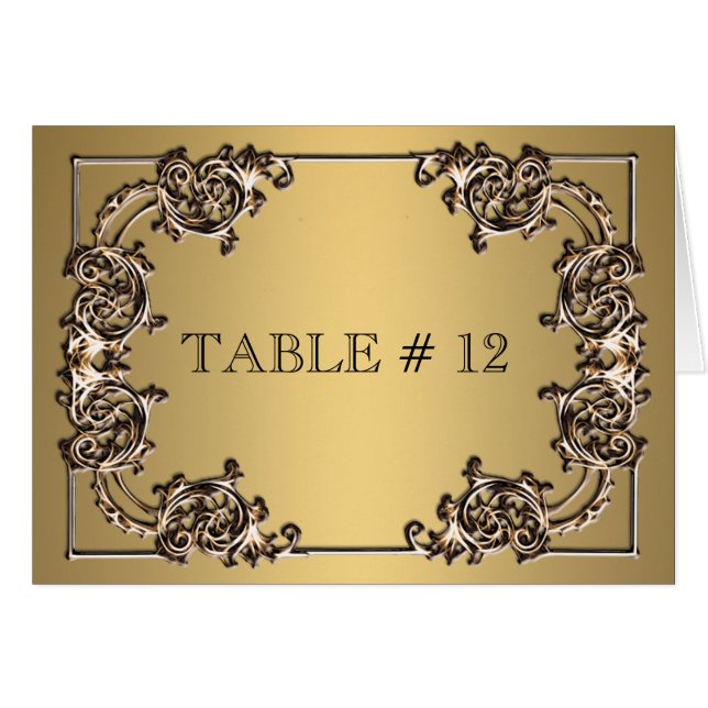 Cena boda con números de mesa ornamentados con oro (Anverso (Horizontal))