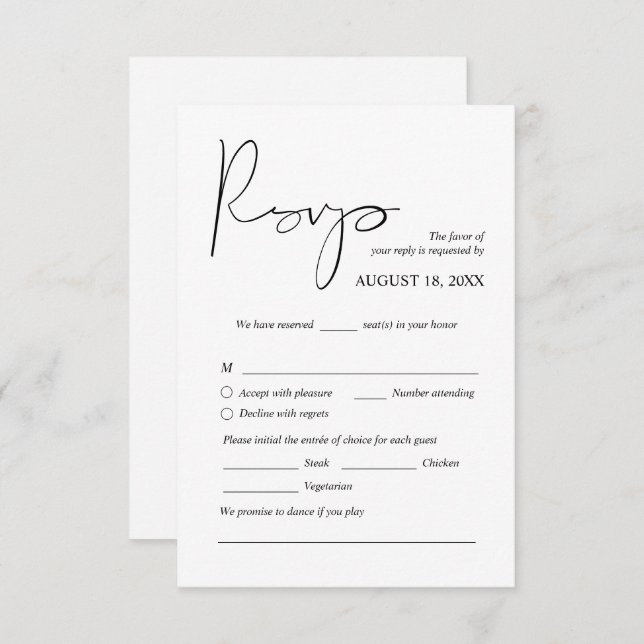 Cena Boda moderna invita a tarjetas cerradas RSVP (Anverso / Reverso)