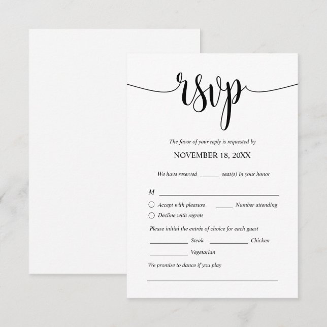 Cena Boda moderna invita a tarjetas cerradas RSVP (Anverso / Reverso)