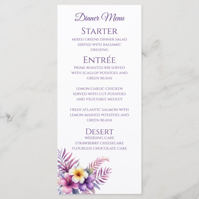 Cena boda y bar Menú Isla Romance (Anverso)