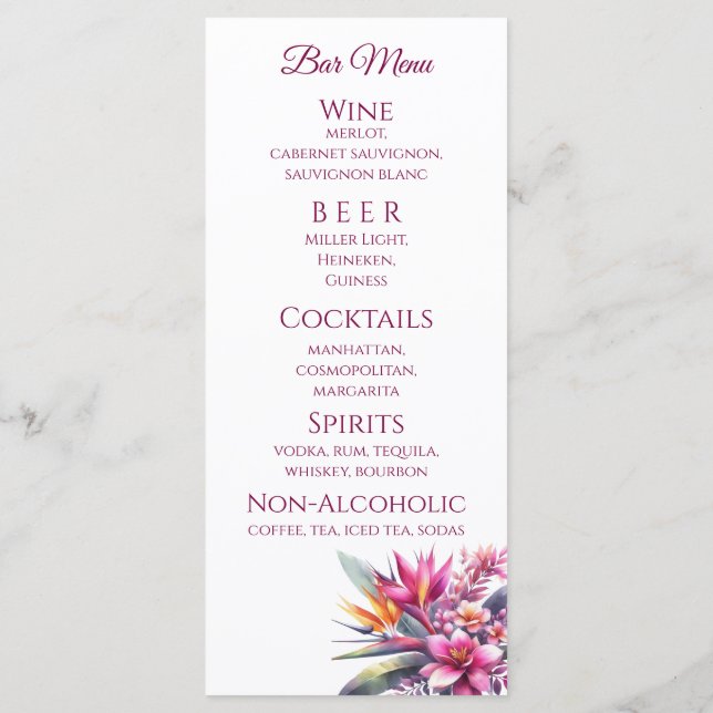 Cena boda y menú de bar - Bisas tropicales (Reverso)